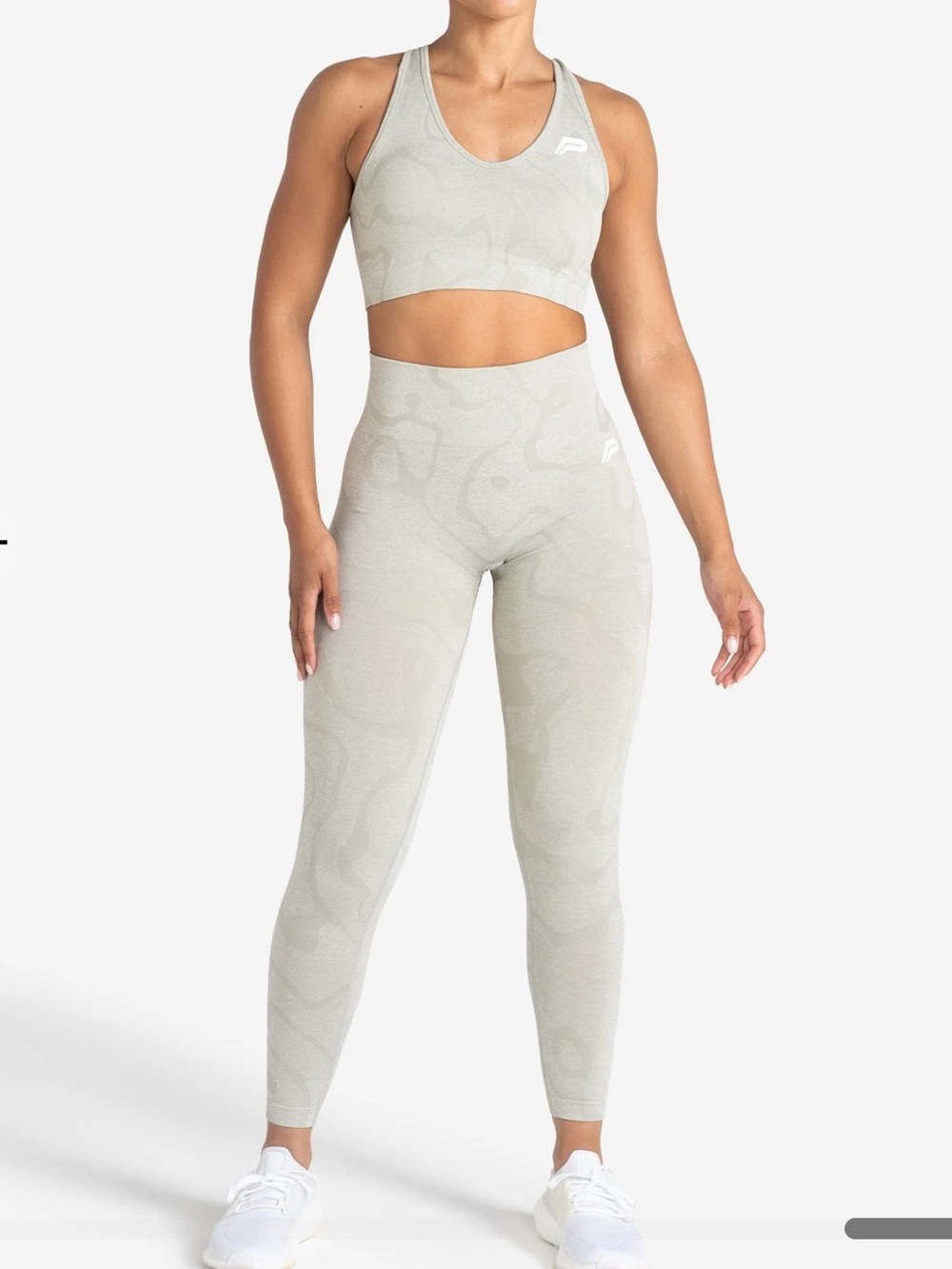 Pursue Fitness Sustainable Seamless Leggings
Sage Green & Sport Bra, Medium